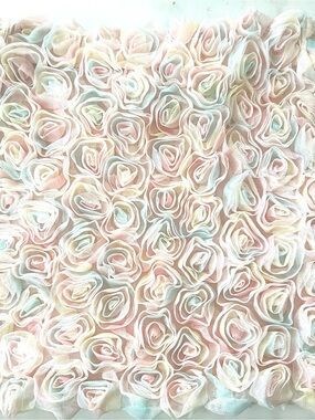 Women’s Midi Skirt with Pastel Rose Rosette Detail - Pink & Cream